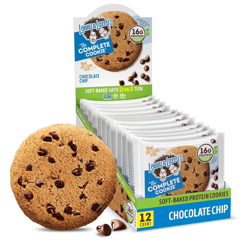 レニー&ラリーの完全クッキー、チョコレートチップ、ソフトベーク、16g植物タンパク質、ビーガン、非GMO、4オンスクッキー(12パック)