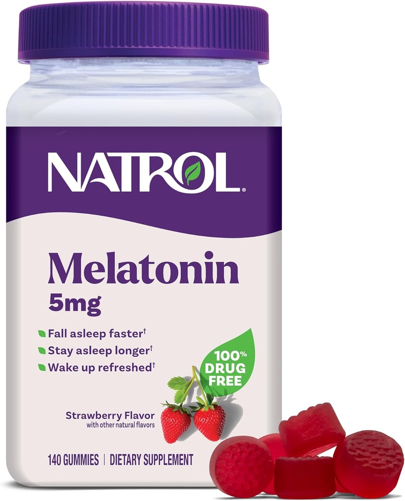 Natrol Melatonin Gummies, Sleep Support, 140 Strawberry-Flavored Adult Melatonin Gummies, 5 mg Sleep Aids for Adults