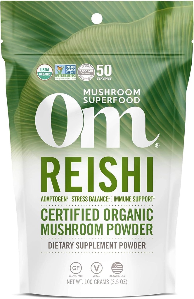 OM MUSHROOM SUPERFOOD Reishiオーガニックマッシュルームパウダー、3.5 Ounce、50サービング、アダプトゲン、ストレス&免疫サポート、スーパーフードマッシュルームサプリメント