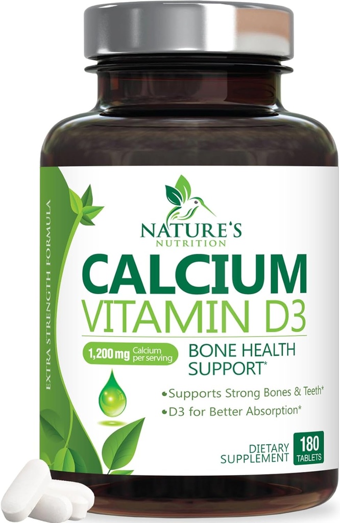 Calciumの補足1200のmg -最もよい吸収のためのビタミンD3と-サポート免疫の健康、骨及び歯-D3の性質の炭酸カルシウム+ 1600 IU -女性及び人のための米国でびん詰めにされる- 180のタブレット