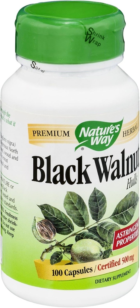 Nature's Way Black Walnut Hulls 500mg/カプセル、100ベジタリアンキャップ、パック2