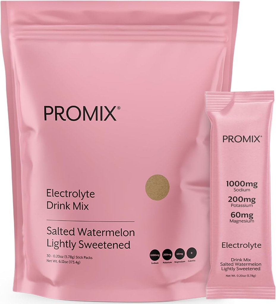 ProMix Nutrition Electrolytes Powder Hydration Packets - Himalayan Pink Salt, Magnesium, Potassium, Vitamin C - Salted Watermelon, Lightly Sweetened - 30 Servings (Pack of 30)