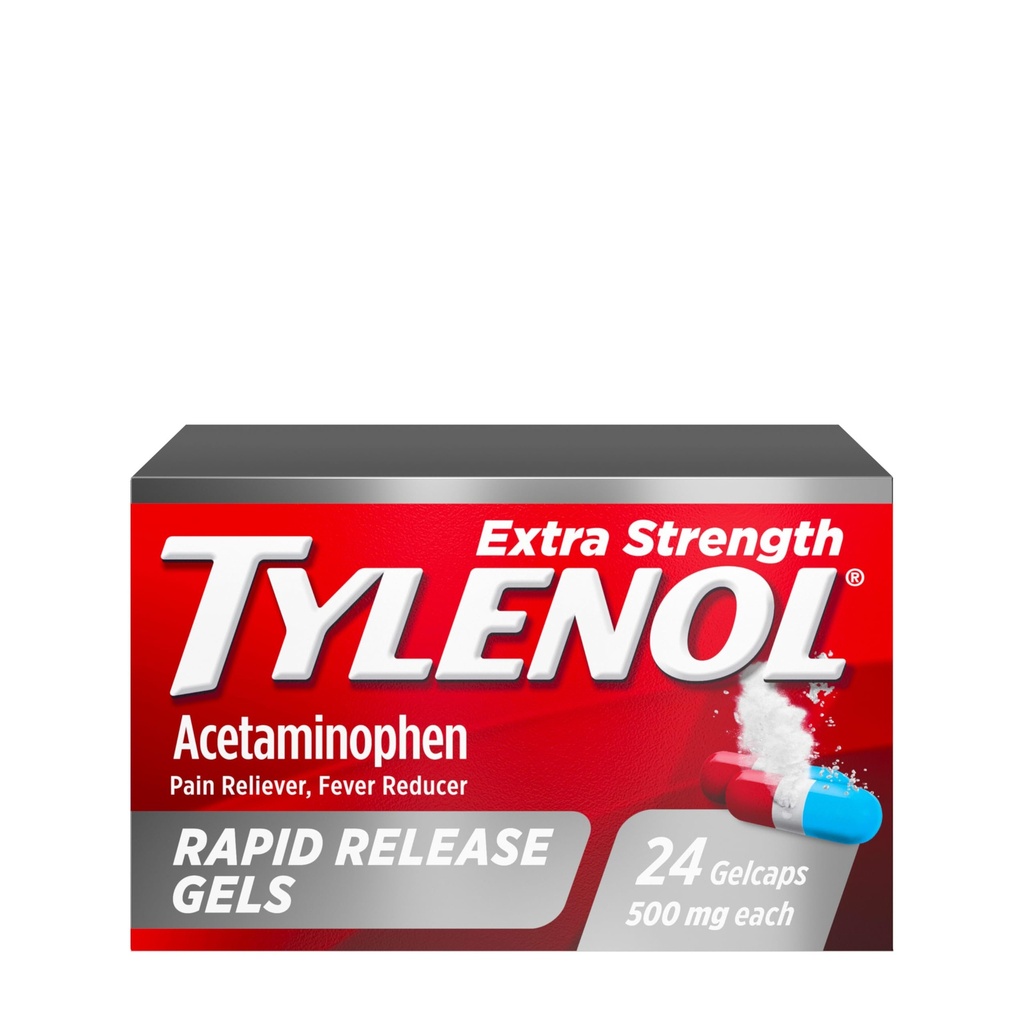 Tylenolの余分強さのアセトアミノフェンの急速な解放のゲル、余分強さの痛みのReliever及びフィーバーの減力剤、レーザーのドリルされた穴、500のmgのアセトアミノフェン、24のctのゲルキャップ