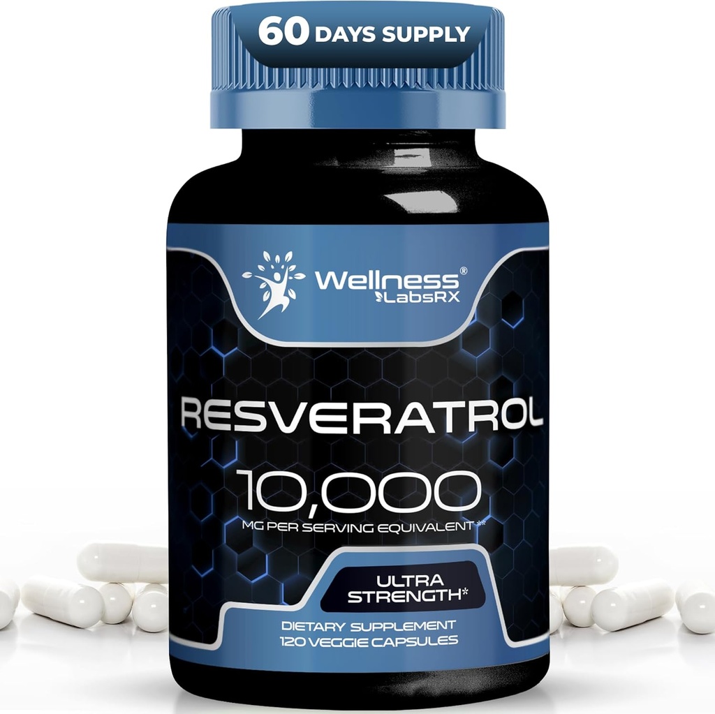 WELLNESS LABSRX Resveratrol 120 Capsules, Resveratrol Supplement, Resveratrol 1000mg Polygonum Root, Trans Resveratrol for Healthy Aging, Heart, Brain Health Support - Vegan, Keto