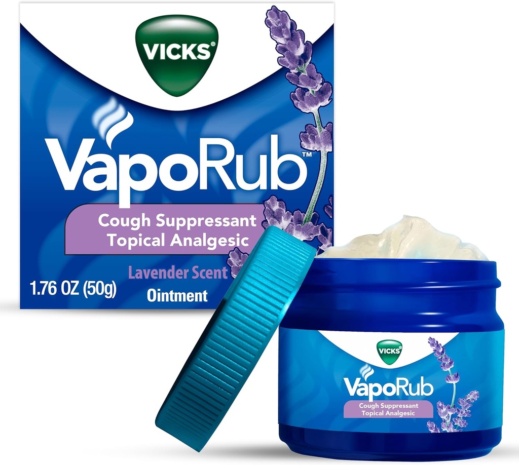 ヴィックスVapoRub、ラベンダーのにおい、咳の抑制剤、Topicalの箱の摩擦及び鎮痛性の軟膏、薬用Vacpors、風邪、痛み及び苦痛による咳からの救助、1.76oz