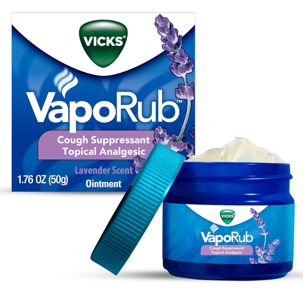 ヴィックスVapoRub、ラベンダーのにおい、咳の抑制剤、Topicalの箱の摩擦及び鎮痛性の軟膏、薬用Vacpors、風邪、痛み及び苦痛による咳からの救助、1.76oz