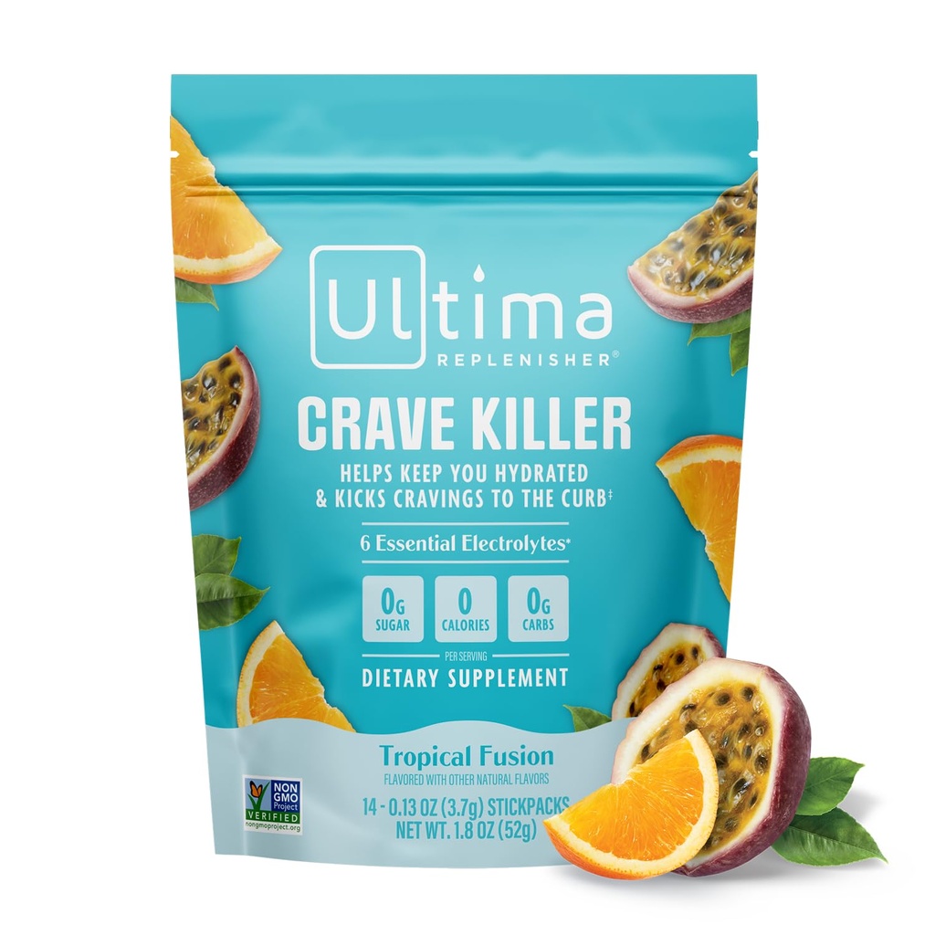 Ultima Replenisher Crave Killer サプリメントと電解質パウダー - トロピカルフュージョン、14 スティックパック - Hydration Packets その キック Cravings へ ザ· Curb