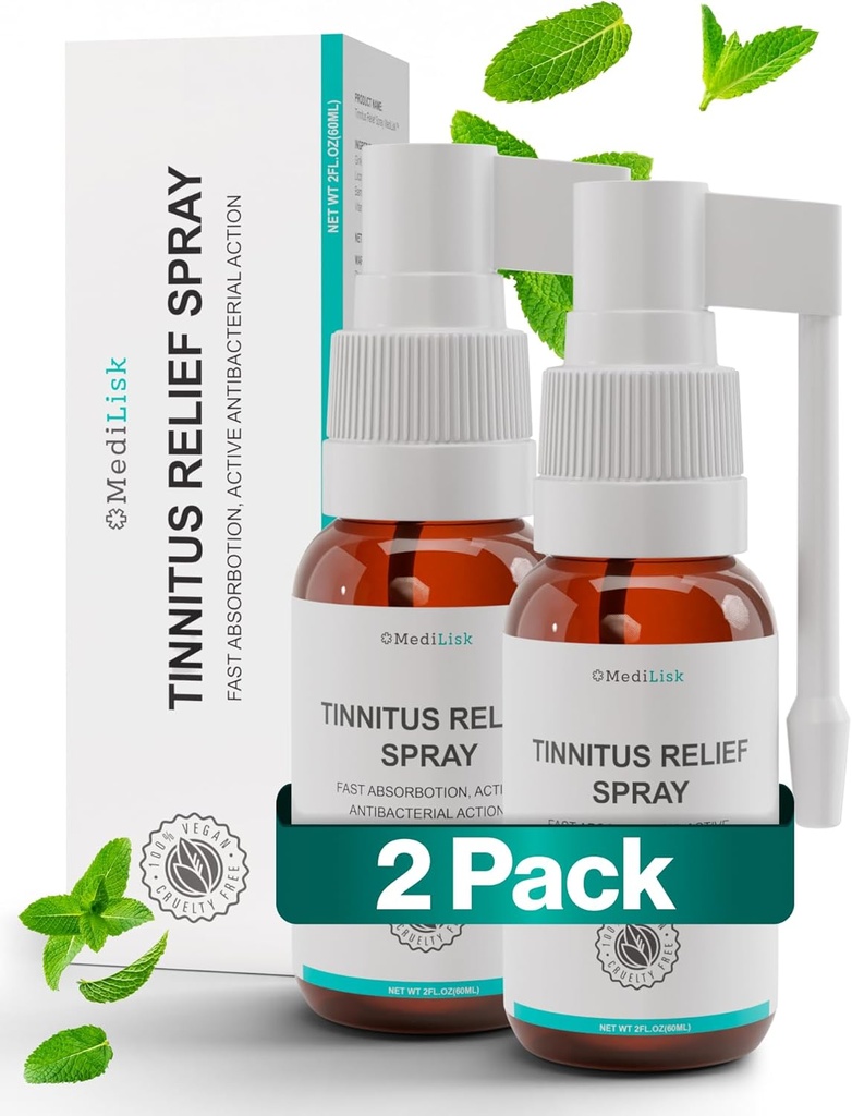 Medilisk Tinnitusリリーフスプレー - 耳を鳴らすための耳鳴りの救済をサポート - ハーブイヤーケア製品 - Tinnitus治療予防 - 非ステロイドと催眠 - 1 Fl Oz - 2のパック