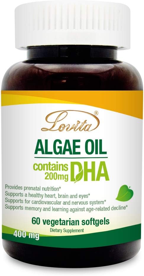 Lovita Algae オイル, 植物ベースの DHA 代替魚油, ビーガンオメガ 3 DHA と 200 mg, 60 ベジタリアン Softgels