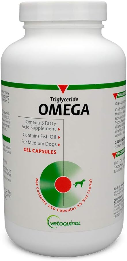 Vetoquinol Triglycerideのオメガ犬の補足のカプセル、中上塗を施してある:30-60ポンド、250ct