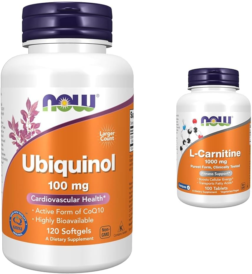 NOWの補足、Ubiquinol 100のmg、高いBioavailability (CoQ10の活動的な形態)、120のSoftgels及び補足、Lカルニチン1,000のmgのPurestの形態、アミノ酸、適性サポート*の100のタブレット