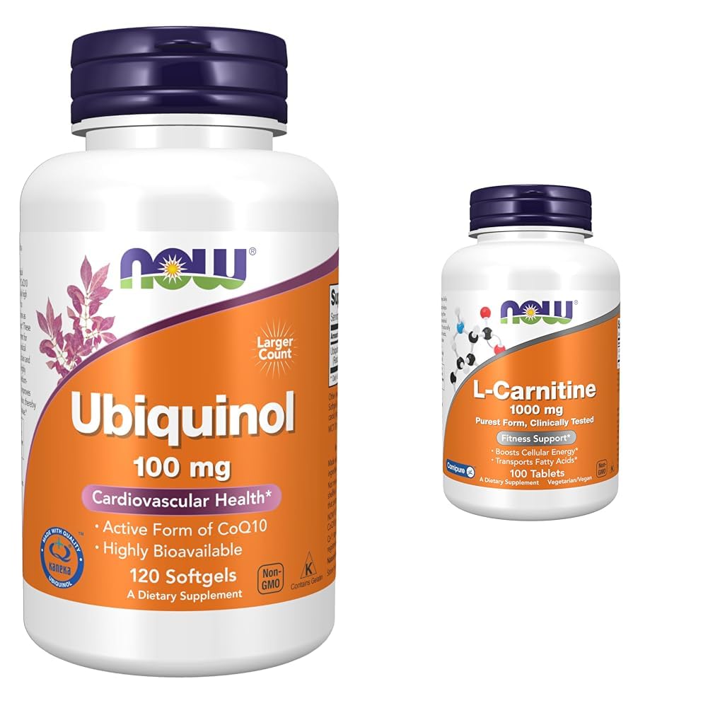 NOWの補足、Ubiquinol 100のmg、高いBioavailability (CoQ10の活動的な形態)、120のSoftgels及び補足、Lカルニチン1,000のmgのPurestの形態、アミノ酸、適性サポート*の100のタブレット