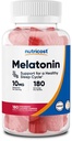 Nutricost Melatonin 10mg、180グミー、イチゴ風味 - グルテンフリー、非GMO、トウモロコシシロップなし