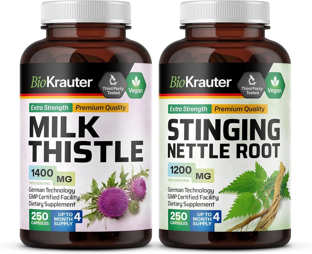 BIO KRAUTERのミルクのこの薬250のカプセル及びスティングのイラクサ250のカプセル