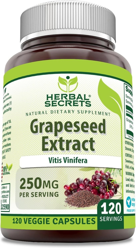 ハーブシークレット グレープシードエキス サプリメント | サービングあたり250 Mg | 120 Veggie Capsule | Non-GMO | グルテンフリー | アメリカ製