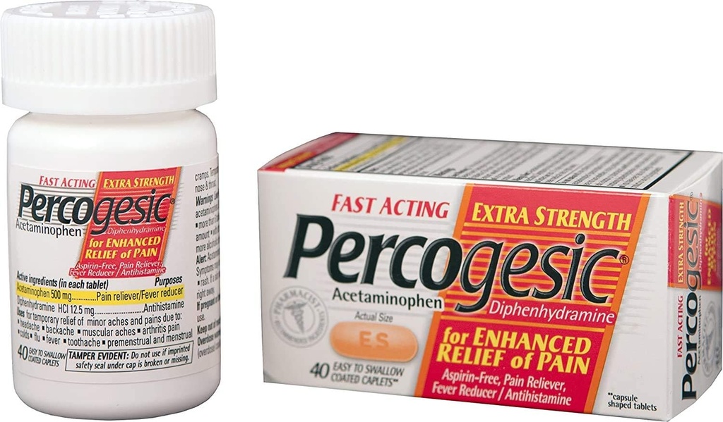 Percogesic Aspirinの自由な痛みの軽減のタブレット、余分強さ、アセトアミノフェンおよびDiphenhydramine、40のct (1のパッケージ)