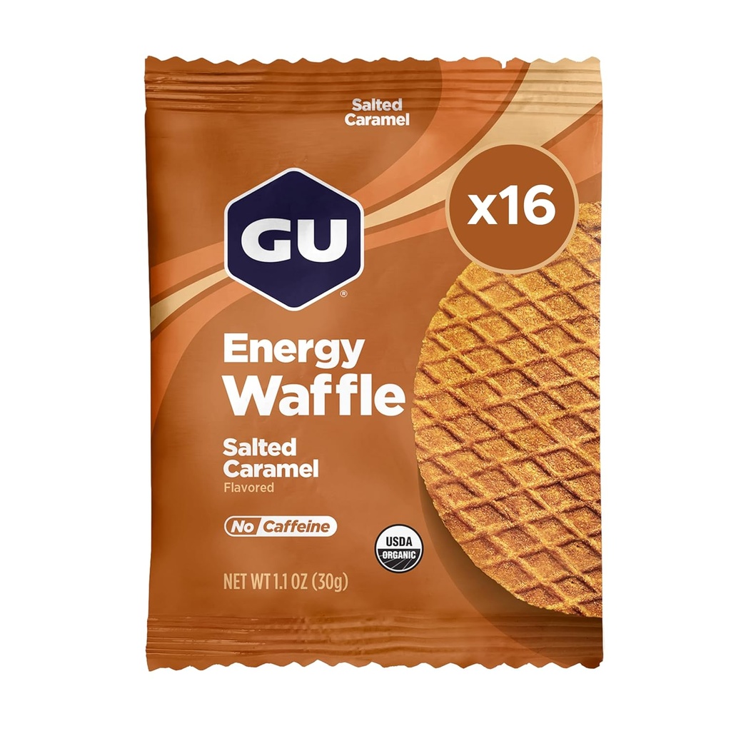 GU Energy Stroopwafel Salty's Caramel Sports Nutrition Waffle, Caffeine-Free, and Kosher dairy, On-the-Go Energy for Any Workout, 16 Count