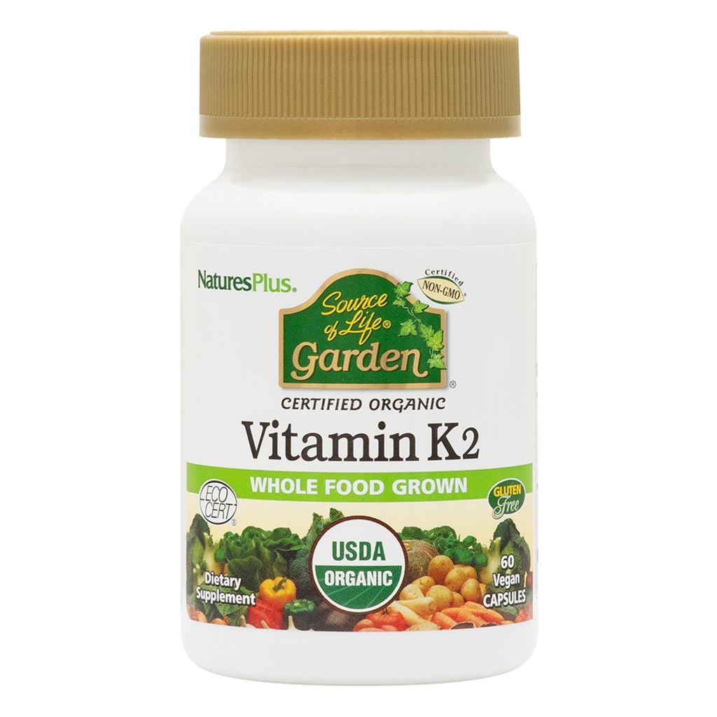 NaturesPlus 生命の源 庭のビタミン K2-60 ビーガンカプセル, パック 2 - 骨サポート - 認定有機, 非GMO, グルテンフリー - 120 総サービング
