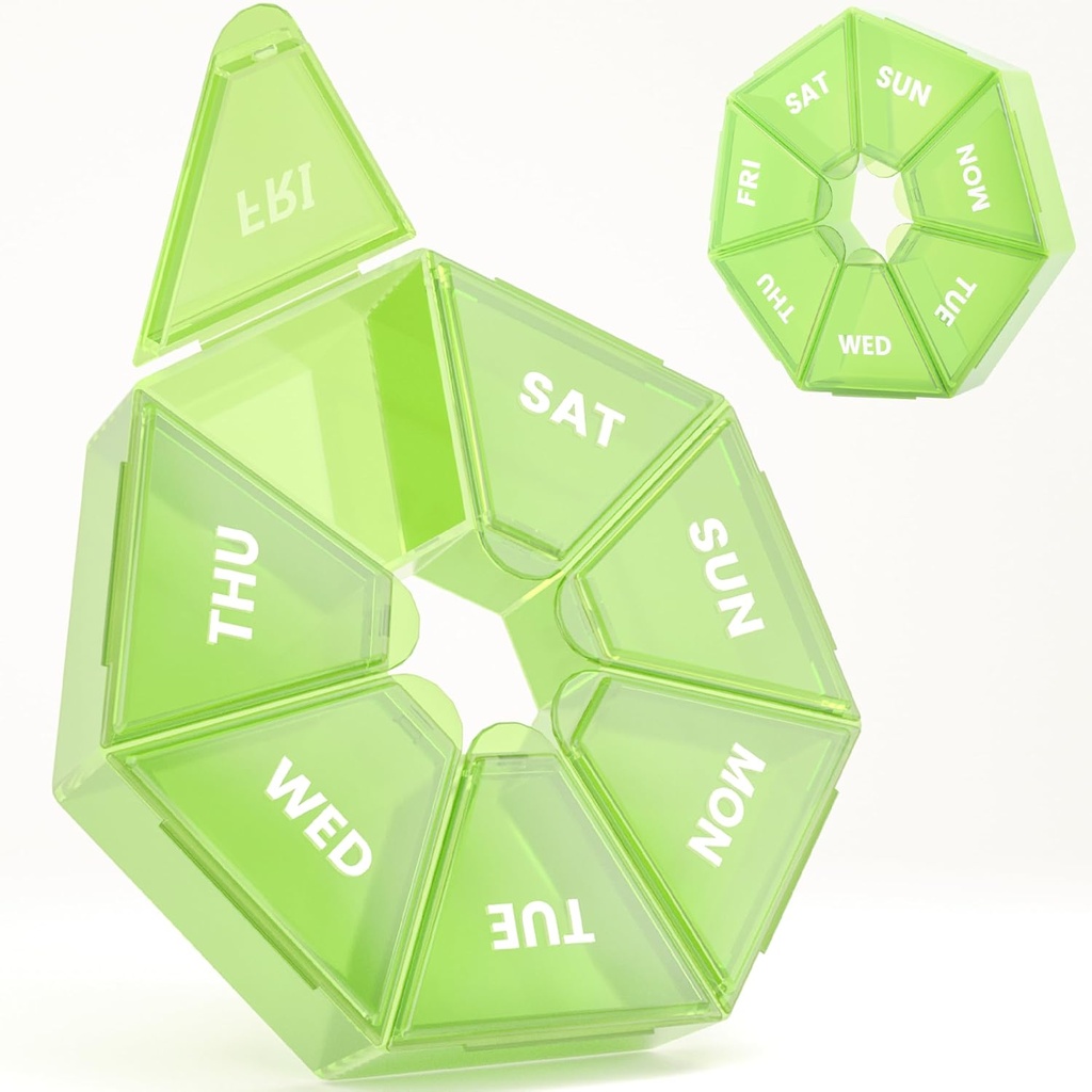 週刊ピルオーガナイザー、2パックポータブルピルボックス薬箱ケース6色(セブンデー)ビタミン/魚油/錠剤/サプリメント - 関節炎フレンドリー(グリーン)の新しい版