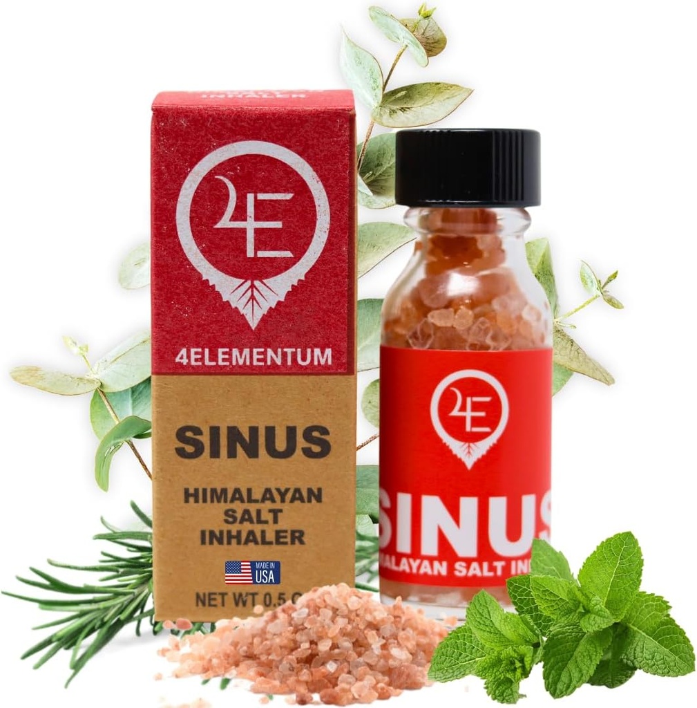 4Elementum Sinus Himalayan塩吸入器 - 天然ユーカリ、ペパーミントとローズマリーで注入 - アレルギー、風邪、および混雑から救済をサポート