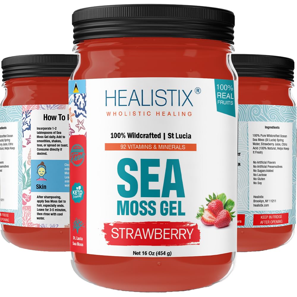 HX Strawberry Sea Moss Gel 16 Oz - St Lucia Wildcrafted Seamoss Gel