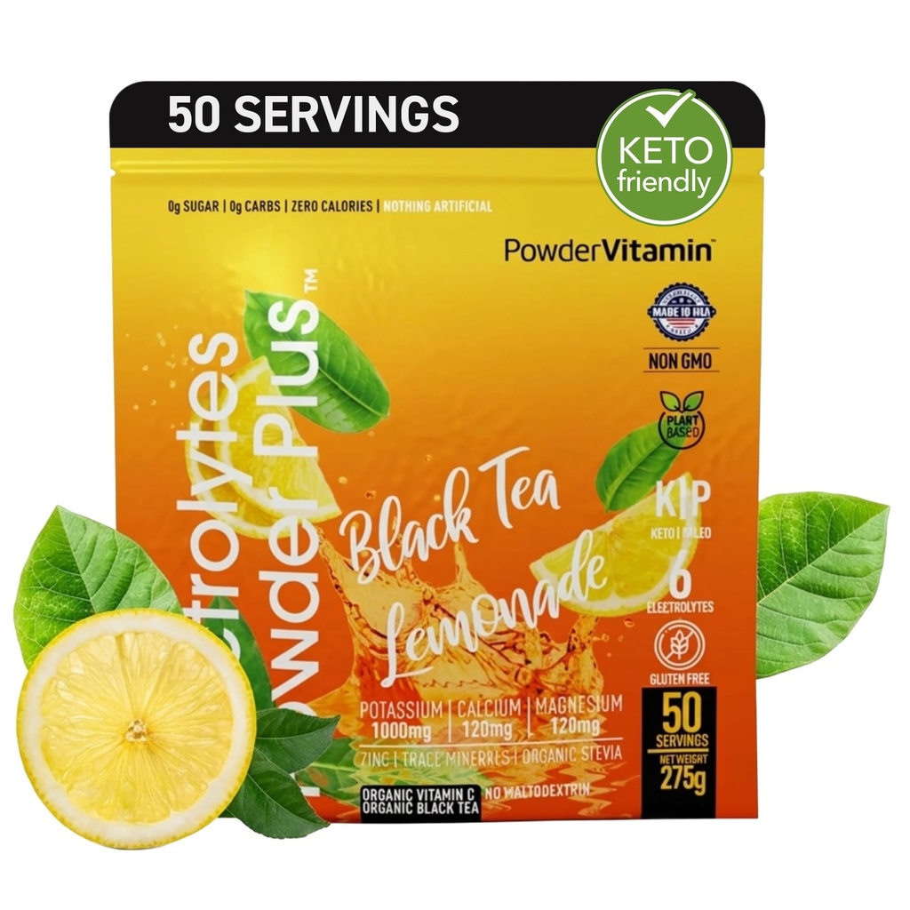 電解質の粉のプラス(50のサービング)の黒い茶Lemonadeの電解質の粉ゼロ カロリー Keto,0砂糖、マルトデキストリン、1000mgのカリウム、120mgカルシウム、120mgマグネシウム、水和の粉無し
