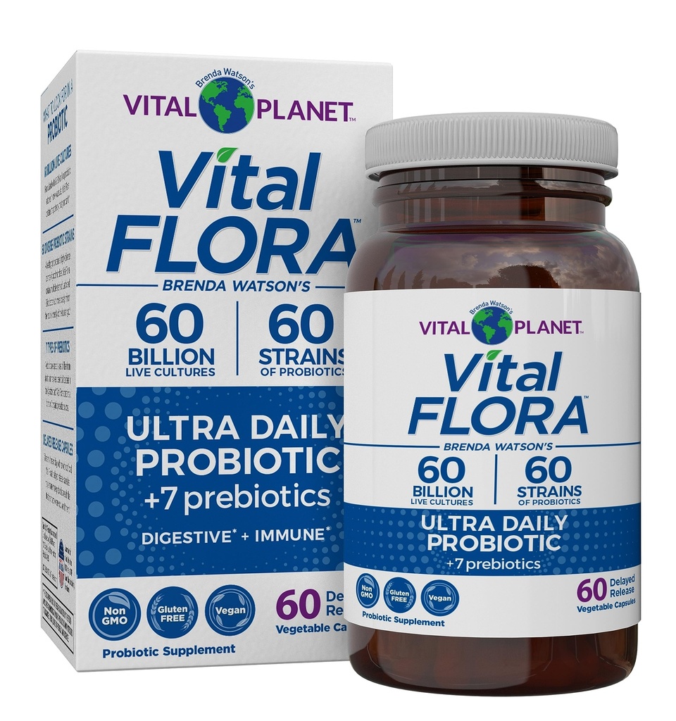 ヴィタルプラネット - Vital Flora Ultra Daily Probiotics 60 Billion CFU、Diverse Strains、有機プレバイオティクス、免疫サポート、Bloating Edward、女性と男性のための消化の健康プロバイオティクス 60 カプセル
