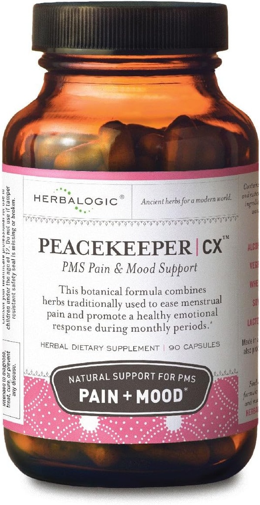 Herbalogic - Peacekeeper CX Herb Capsules - Reduces PMS Related Mood Swings - Reduces Cramps & Pain Associated with Monthly Periods - Contains Turmeric & Corydalis - 90 Cap Count