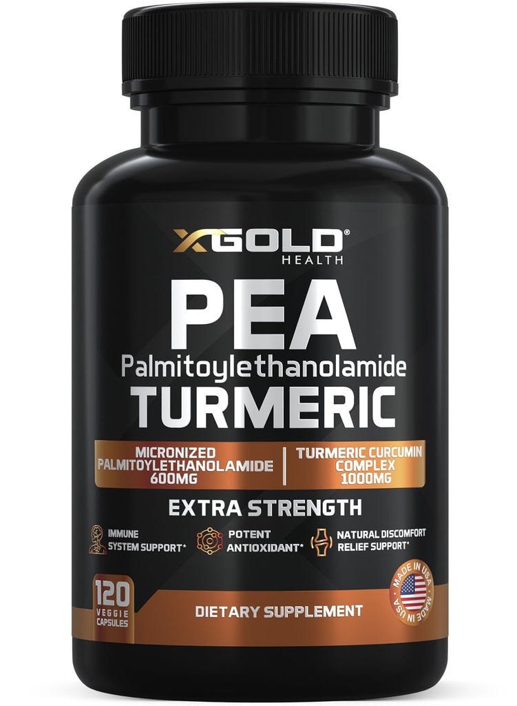 Pea Palmitoylethanolamide + ターメリッククルクミンコンプレックス - 1600mg Micronized 99% & 95% Curcuminoids - 高効力ジョイントサポート、モビリティ&コンフォート - アメリカ製