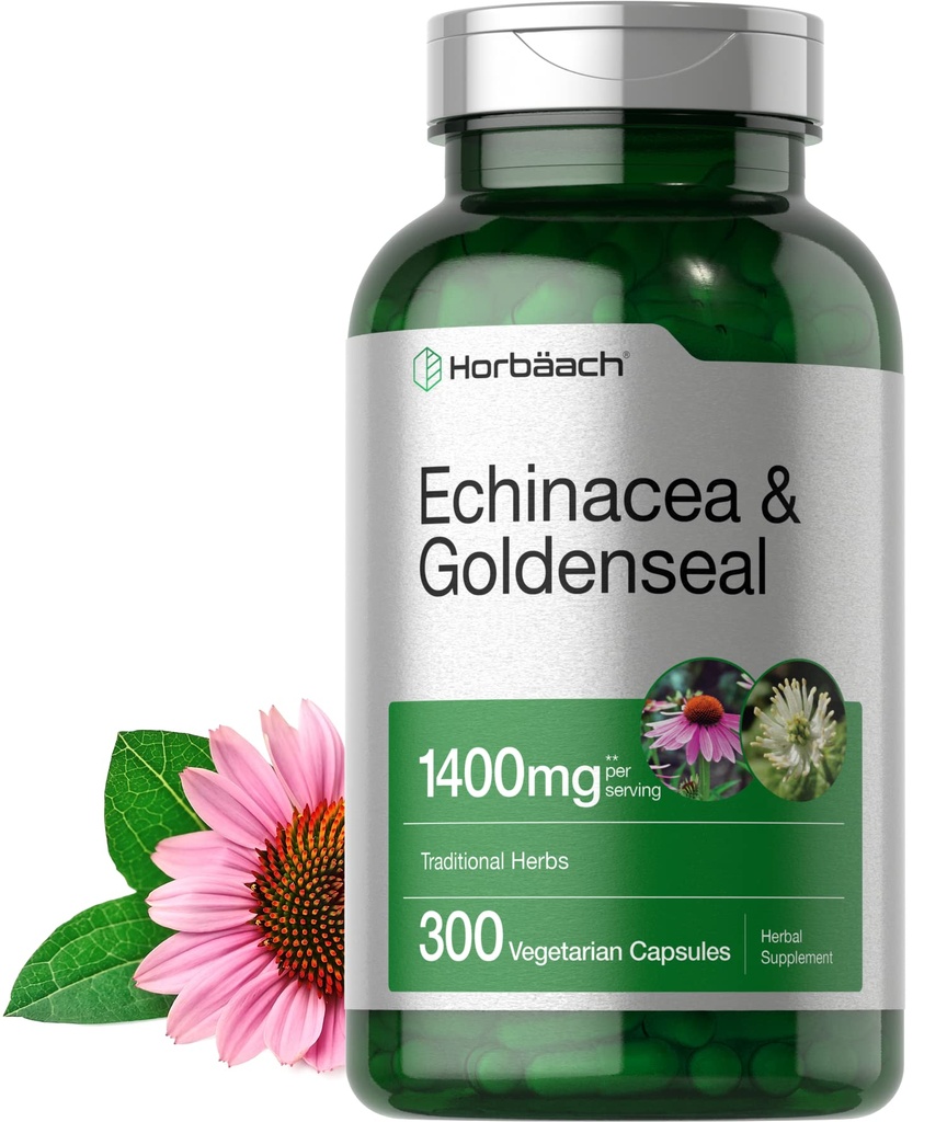 ホアハチ エキナセア ゴールデンシール カプセル | 1400mg | 300カウント | ベジタリアン・非GMO・グルテンフリー エキス サプリメント