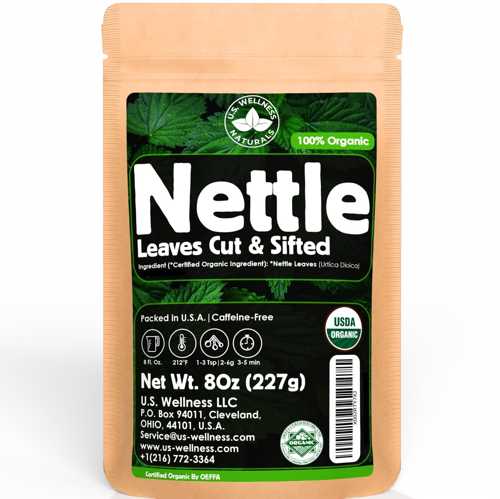 ネトルティー - 8Oz(REAL WILD HARVEST) | 100%USDA 認定オルガニック | ルーズリーフ(Urtica Dioica aka Sting Nettle) カット&シフテッド