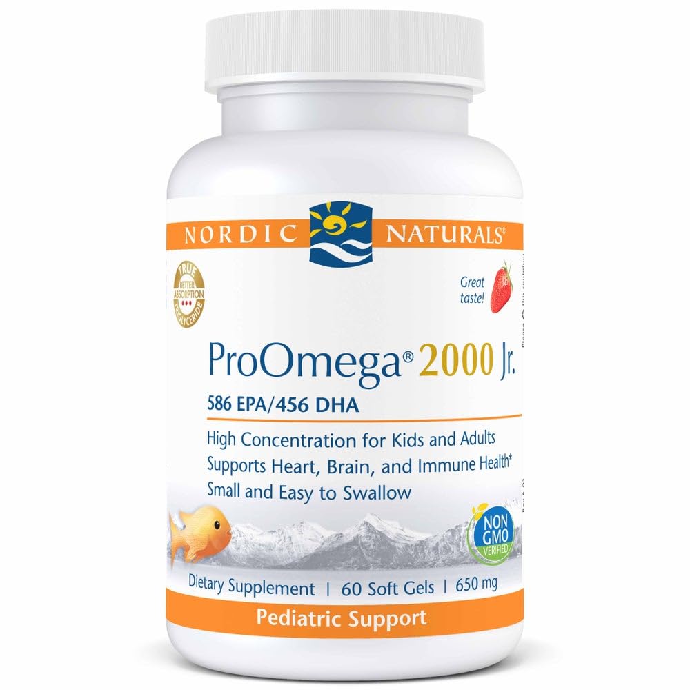 Nordic Naturals ProOmega 2000 Jr.、Strawberry Flavor - 60 Soft Gels - 1120 mg Omega-3 - 超強力な魚油 - EPA&DHA - 脳、心臓、免疫の健康を促進 - 非GMO - 30 サービング