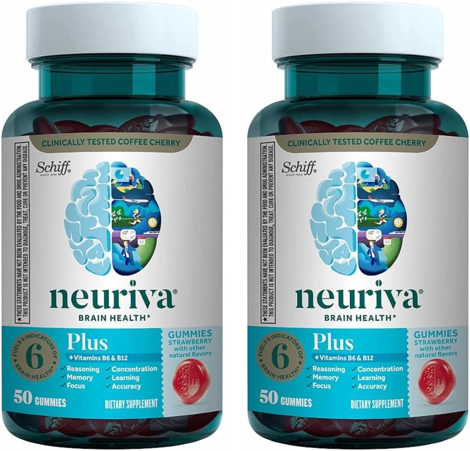 NEURIVAプラス脳は、記憶、焦点と集中のためのサプリメント + 能率性PhosphatidylserineとNeurofactor、VIT B6&B12、イチゴ味、50グミー(2パック)