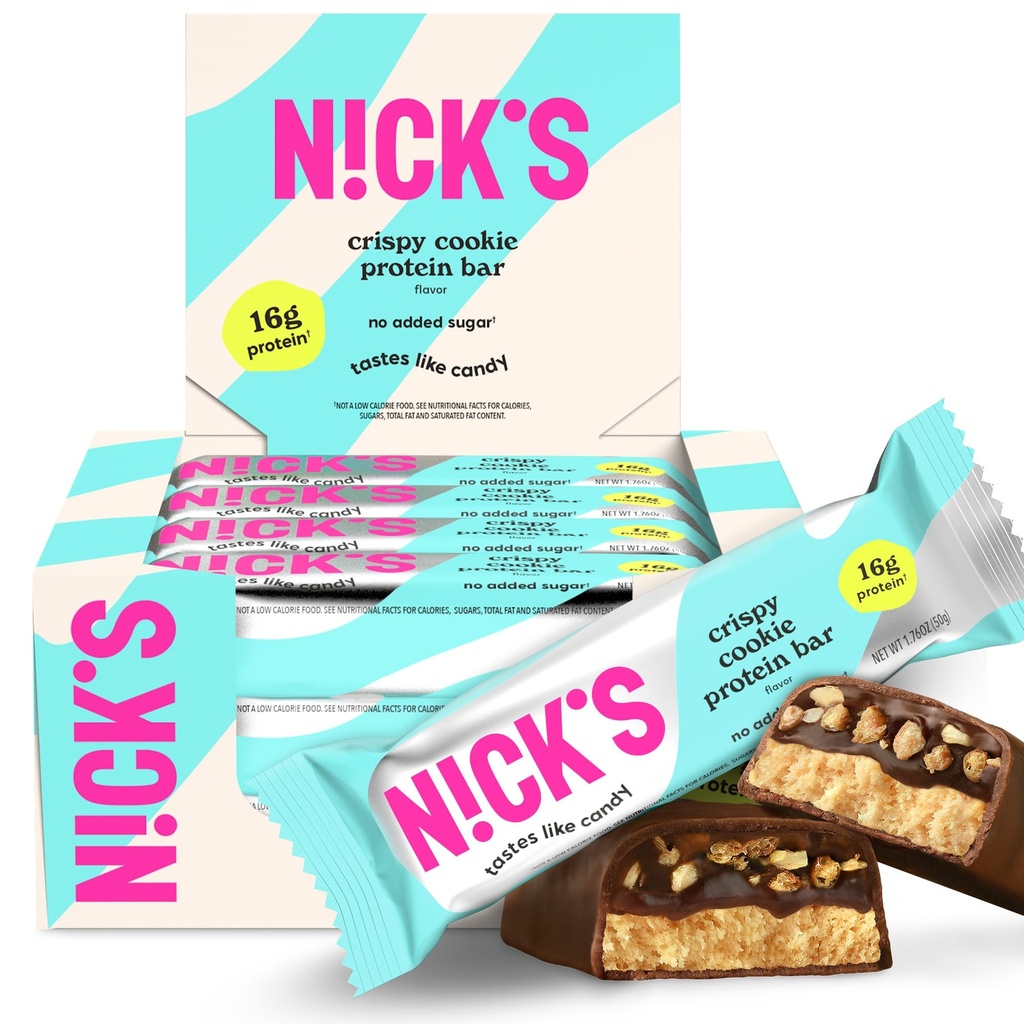 ニックのプロテインバークリスピークッキーチョコレート、ハイプロテイン、低カロリー、低炭水化物、ケトフレンドリースナックなし追加砂糖(マルチパック12バーx 50g)、クリスピークッキー風味