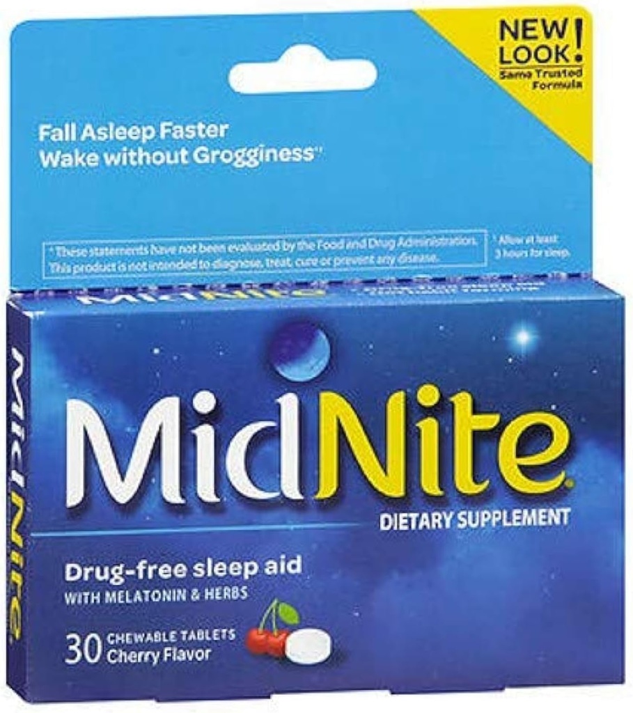 MidNite 睡眠障害、30 Chewable チェリー タブレット (パック 3)