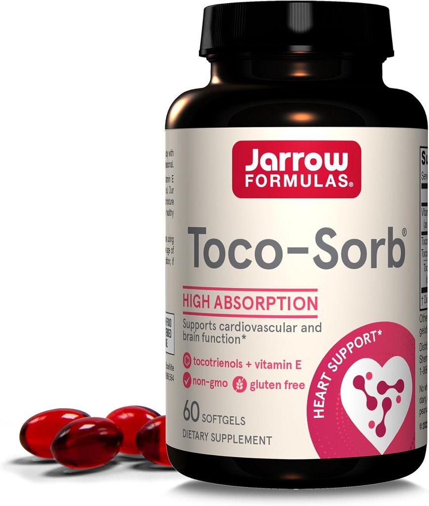 Jarrow Formulas® Toco-Sorb 心臓血管の健康と脳機能サポート、高吸収式、Tocotrienol-TocopherolコンプレックスとビタミンE、60 Softgels、30日の供給
