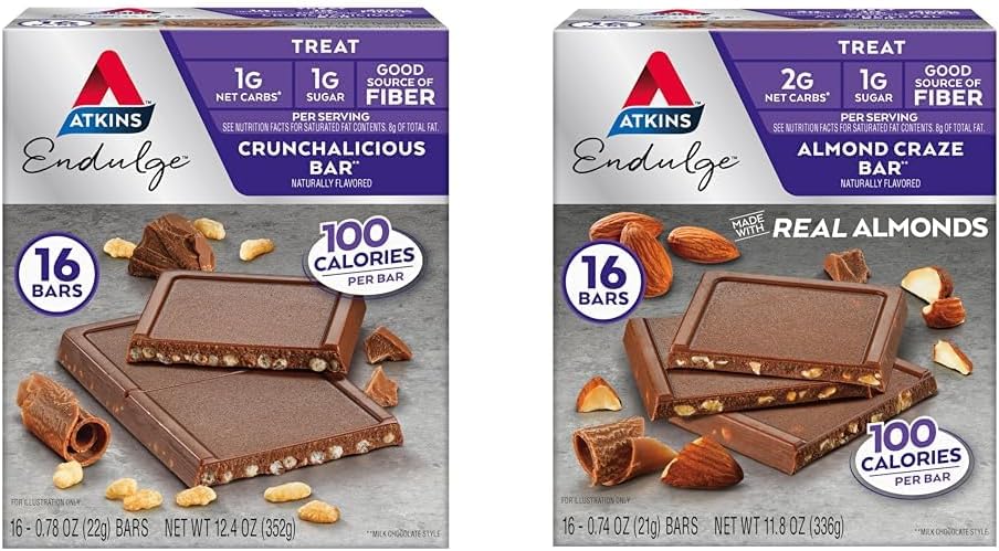 AtkinsのEndulgeの御馳走棒、Crunchalicious及びアーモンドは味、1-2g純炭水化物、1g砂糖、よい繊維の源、Ketoの友好的、16の計算をひもで締めます