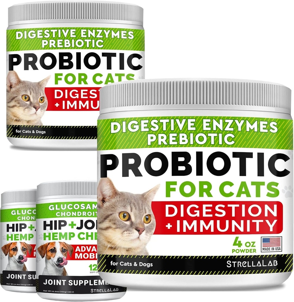 8oz Probioticsの粉+ 240ct Hemp Glucosamineの接合箇所の補足の束- Diarrhea +接合箇所の痛みの軽減-消化器系酵素+プレバイオティクス+オメガ3、麻オイル+コンドロイチン、MSM-米国で作られる