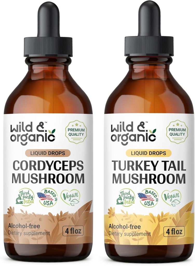 ワイルド&オーガニックコルディセプTincture 4 fl oz&トルコテールマッシュルーム 4 fl oz