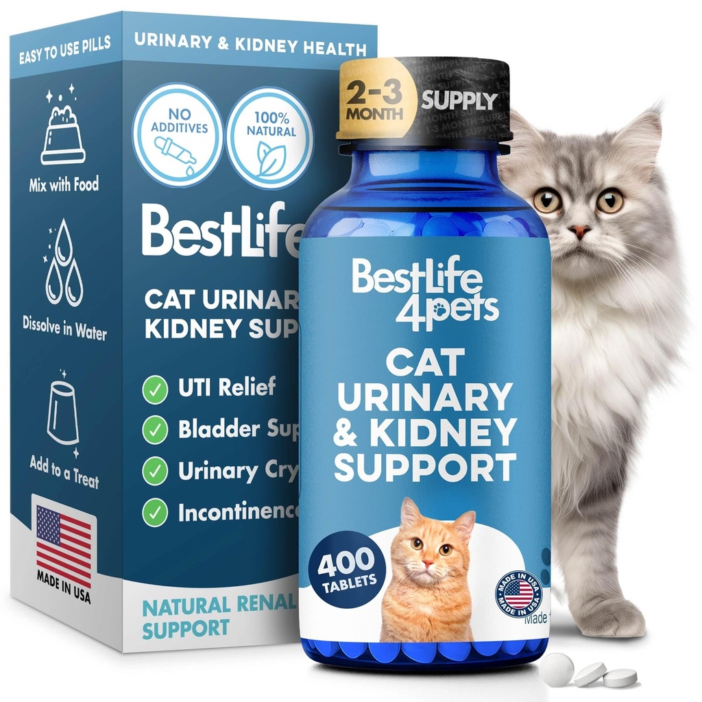 猫のための猫 UTI 治療 & 猫のための腎臓のサポート, 自然尿路感染症と猫膀胱結晶の治療は、腎臓の石を洗い流すのに役立ちます, 感染症をクリア, & 腎臓の健康を改善, 400 小さな病気
