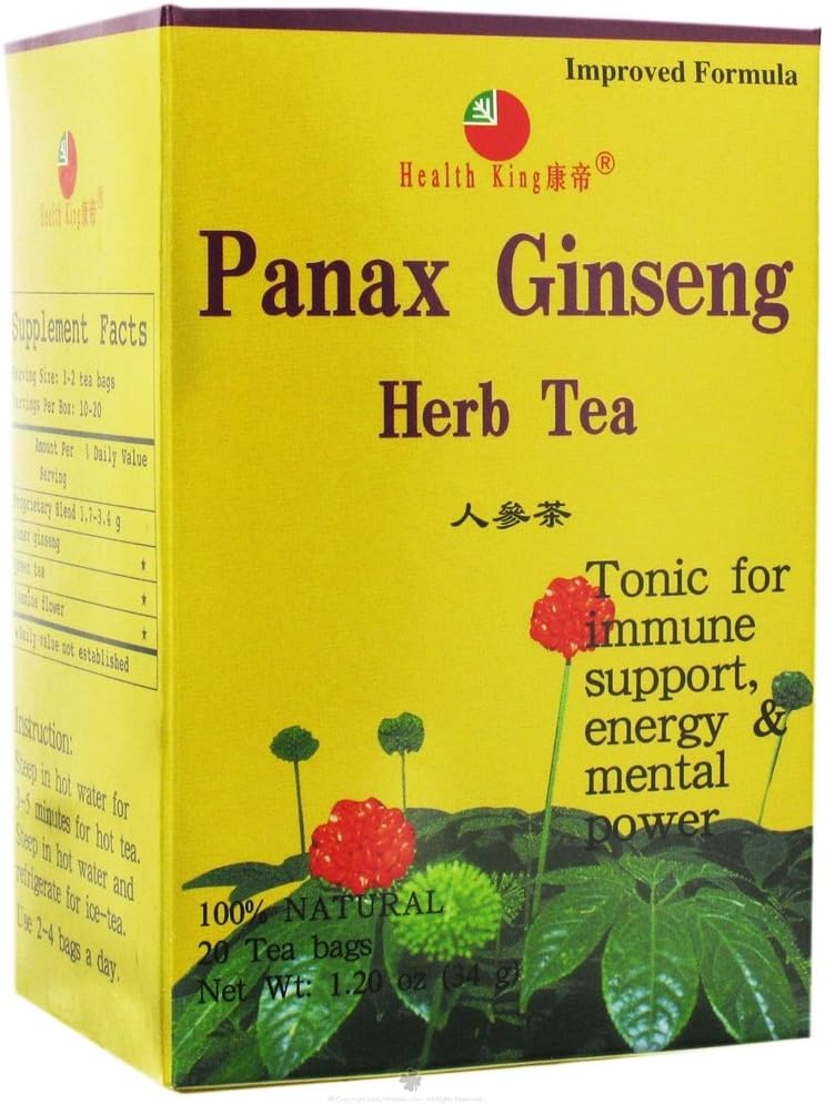 健康王のPanax Ginsengのハーブ ティー、ティーバッグ、20の計算箱(4のパック)