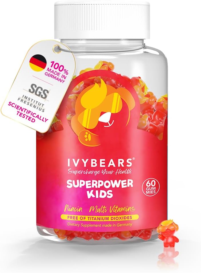 IvyBears®スーパーパワーキッズ - 免疫サポートのためのマルチビタミングミ - ビタミンC、D2、B6、Aと子供の免疫システムを強化 - 完全ナチュラルベリー風味 - ドイツメイドの毎日のサプリメント
