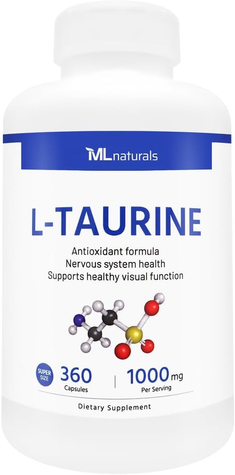 MLナチュラルズL-タウリン1000mg 360カプセル。 99.9%純度L-タウリン。 Nervousシステム健康及び酸化防止サポート、NSF-Certified及びcGMP迎合的。