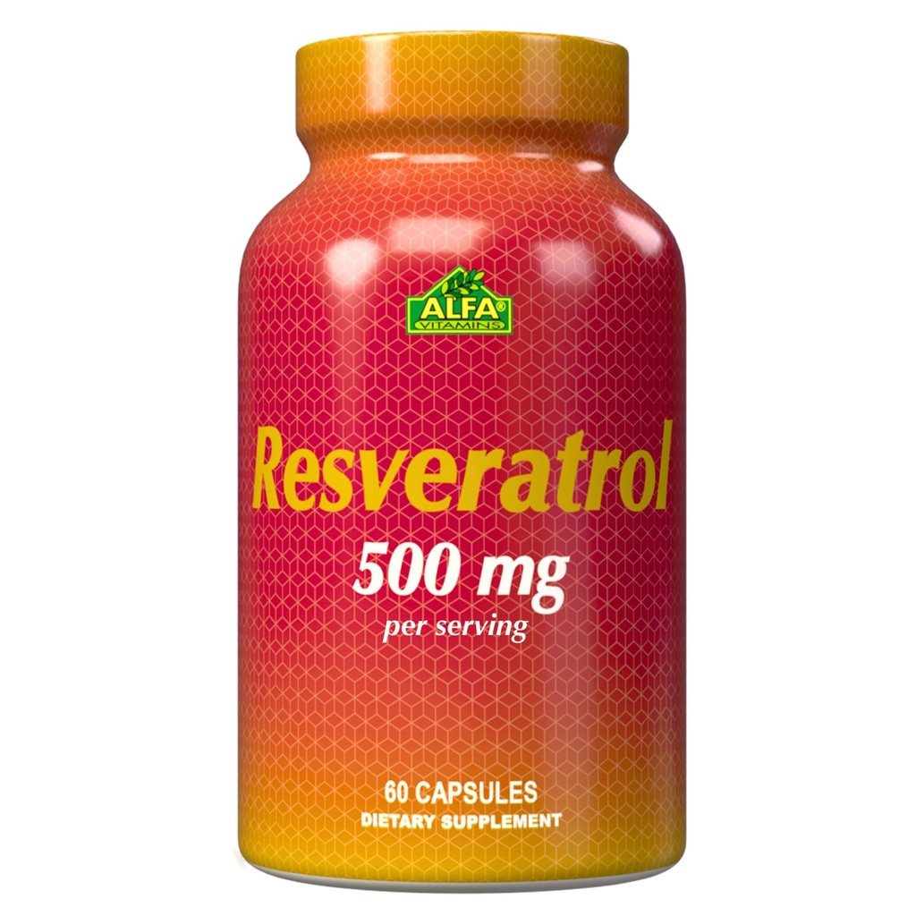 アルファビタミンによるレスベラトロール1000mg - 強力な抗酸化剤、ヘルプは、細胞の損傷を防ぐ - 脳機能、心血管の健康、代謝、アンチエイジング効果 - 60カプセルをサポート