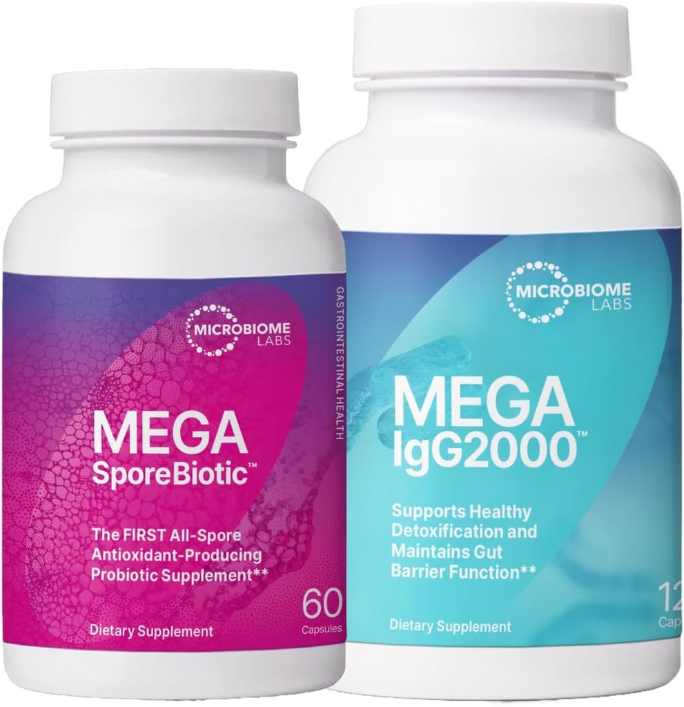 Microbiome Labs MegaSporeBiotic (60 カプセル) + MegaIgG2000 (120 カプセル) Gut と Immune サポート バンドル - 乳液フリー免疫グロブリン 濃縮物を使用したスポーアベースのプロバイオティック
