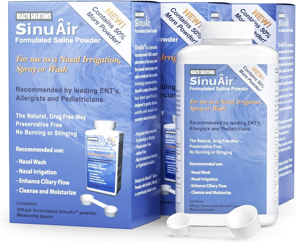 Sinusのリンス塩の解決-SinuPulseシステム、Netiの鍋のフラッシュのためのサリンの粉、鼻の洗浄のスクイーズのびん、及び鼻の潅漑は、Sinuses、300gのびんのための形成及びクリーニングを高めました(3パック)