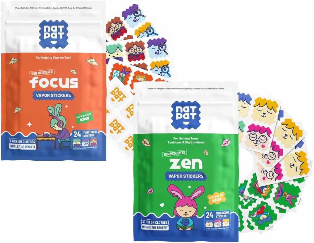 NATPATフォーカスパッチ(1パック)とZenPatch(1パック)バンドル - ステッカーを強化する24焦点とステッカーを強化する24 Calm - 化学無料、焦点と泥のサポートのための自然な救済