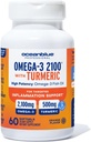 Oceanblue 2100 Triple Strength Omega-3 Fish Oil with Turmeric | Burpless Omega 3 Combo Supplement with Curcumin EPA DHA DPA| Heart and Joint Support | 60 Softgels