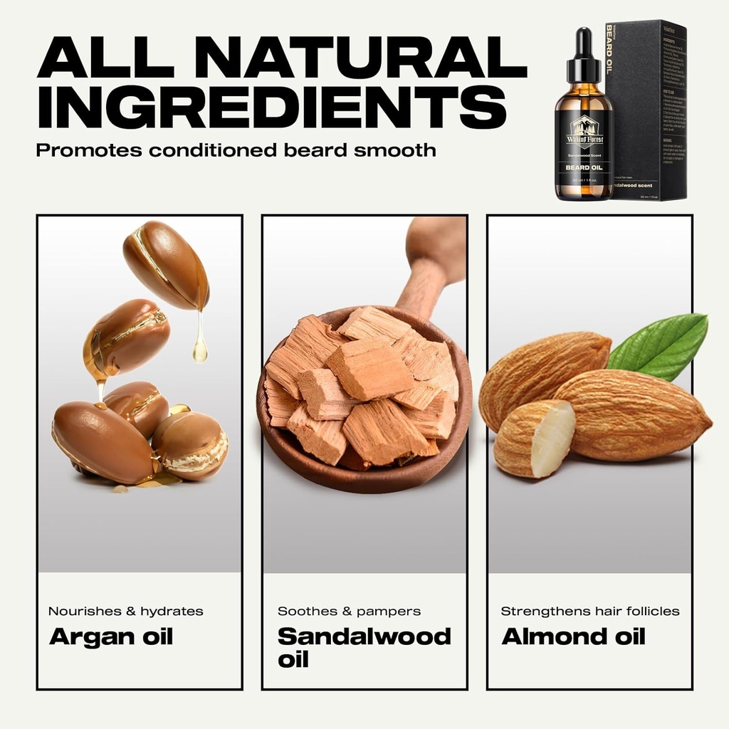 ベーキングフォレストベアードオイル - ビタミンE、ローズマリー、黒人男性のためのキャスターマスタッシュオイル、柔らかく&ベアードケアオイルを強化(Sandalwood、1oz)