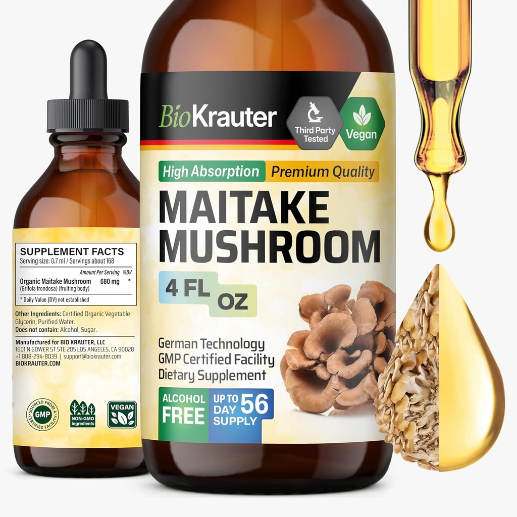 BIO KRAUTER Maitake のきのこのエキス - 免疫サポートのための Maitake の液体の補足- 680 の mg/のサービング-ビーガン、アルコール及び砂糖の自由な低下 4 Fl.Oz.